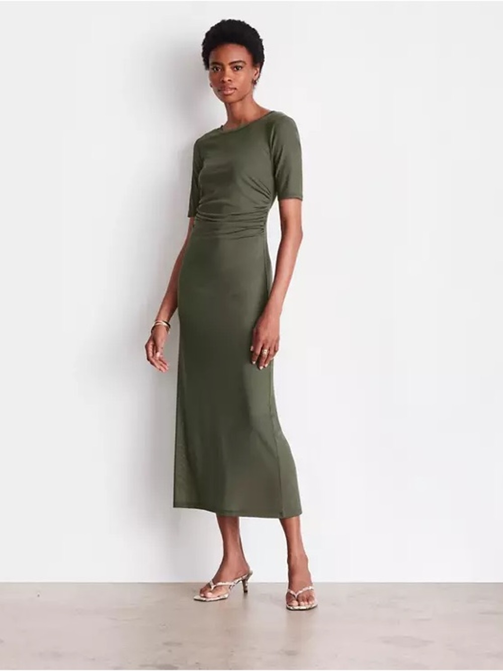 Olive Green Short-Sleeve Midi Dress Versa Mesh Midi Dress